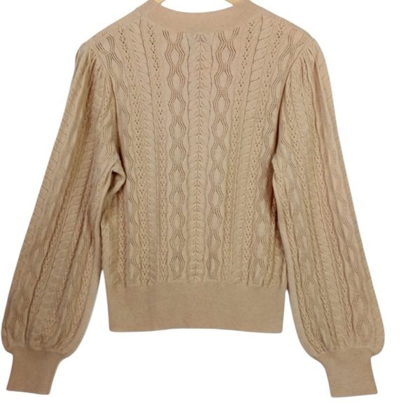 Demylee x J. Crew Limited Edition Pointelle Puff Sleeve Wool Sweater Camel MED - Picture 2 of 14